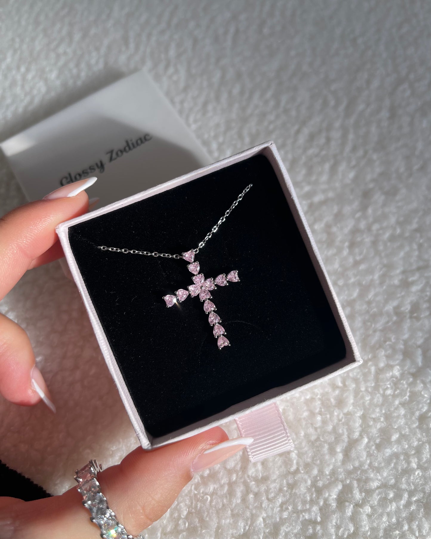 Luxe Cross Necklace Pink Elegance