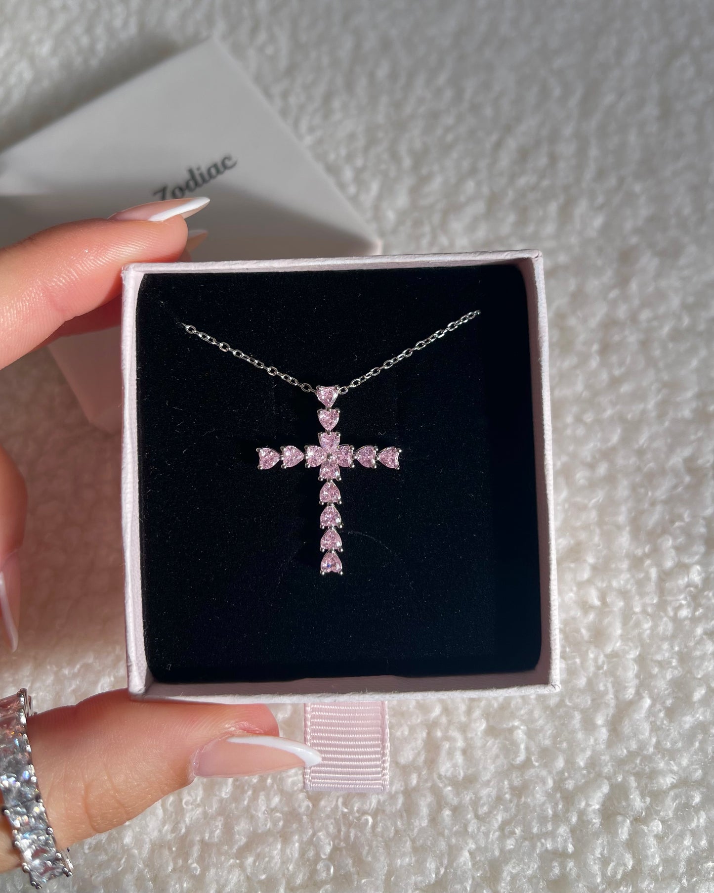 Luxe Cross Necklace Pink Elegance